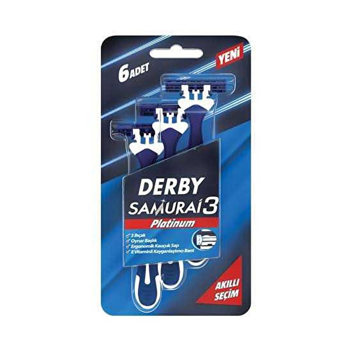 Derby Samurai 6'lı 3 Bıçaklı Tüm Cilt Tipleri İçin Kullan At Tıraş Bıçağı