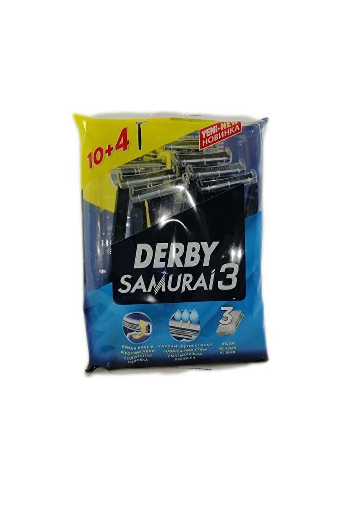 Derby Samurai 14'lü 3 Bıçaklı Tüm Cilt Tipleri İçin Kullan At Tıraş Bıçağı