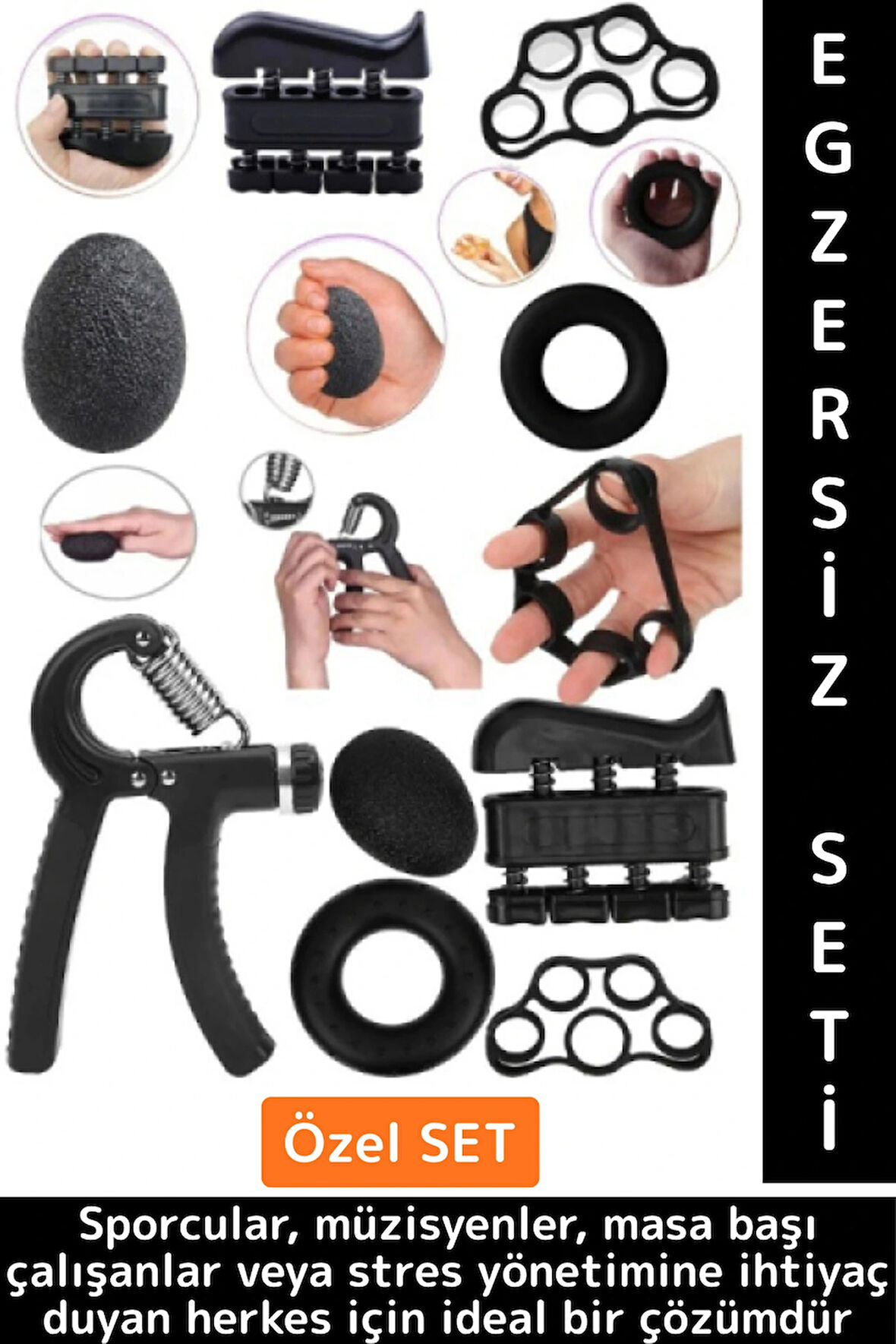 Ev Ofis Fizyoterapi Stres Yönetimi Antrenman El Parmak Güçlendirici Egzersiz 5 Parça Premium Set