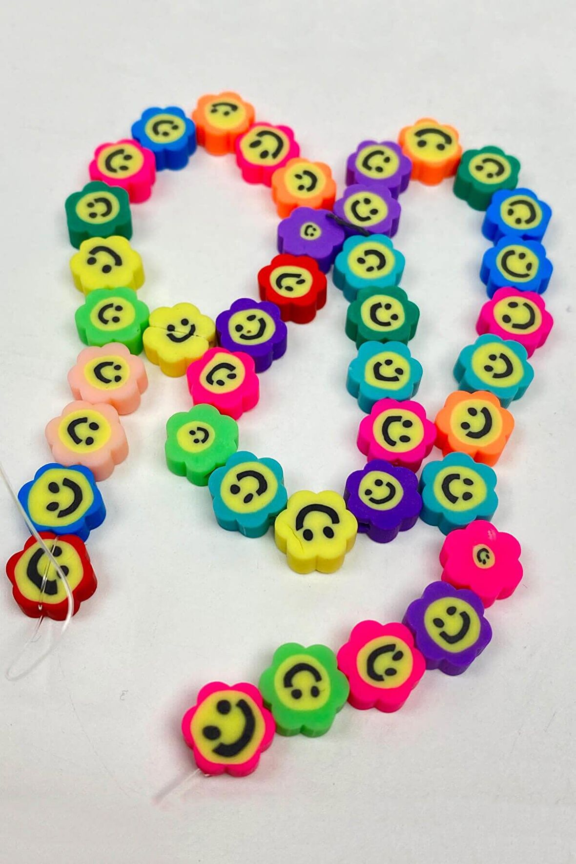 Boncuk Fimo Desenli Smiley Çiçek 40lı