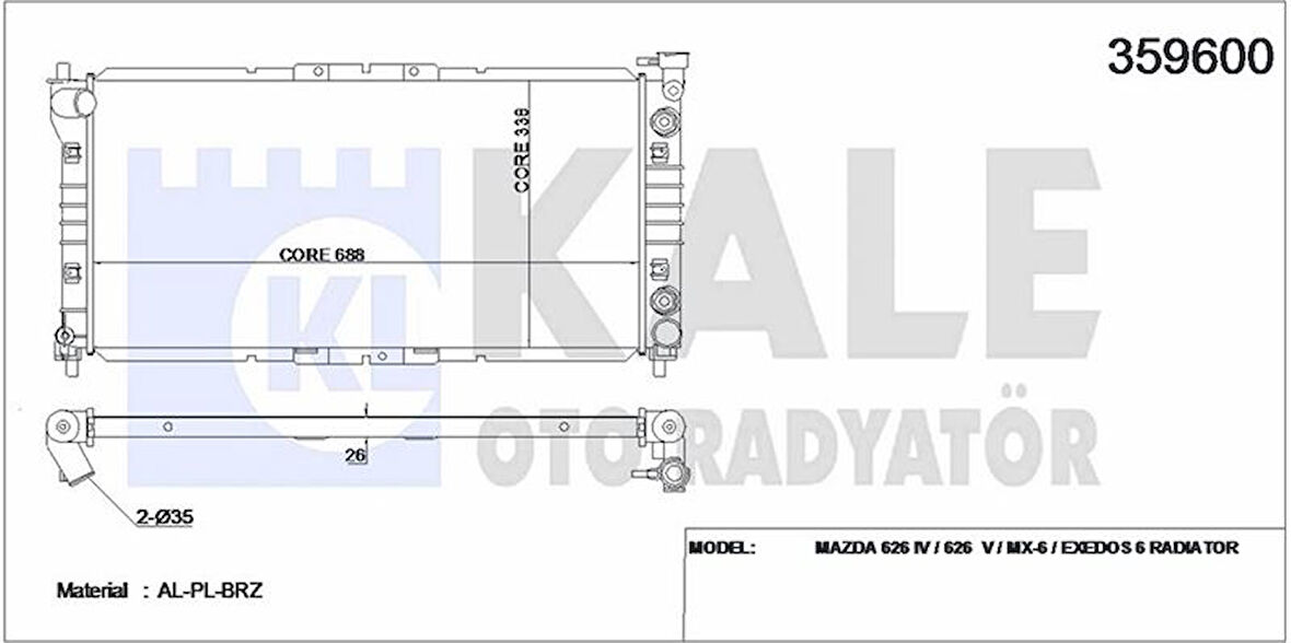 Mazda Motor Su Radyatoru 626 Fs 92>97 Manuel (680x340x25) - Kale 359600