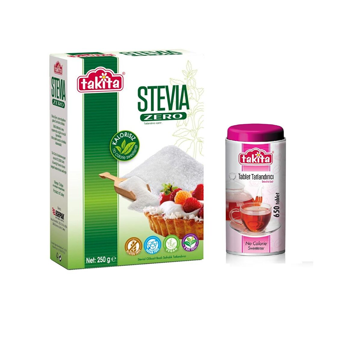 Takita Stevia Zero Toz Beyaz Tatlandırıcı 250gr ve Tablet Tatlandırıcı 650'li