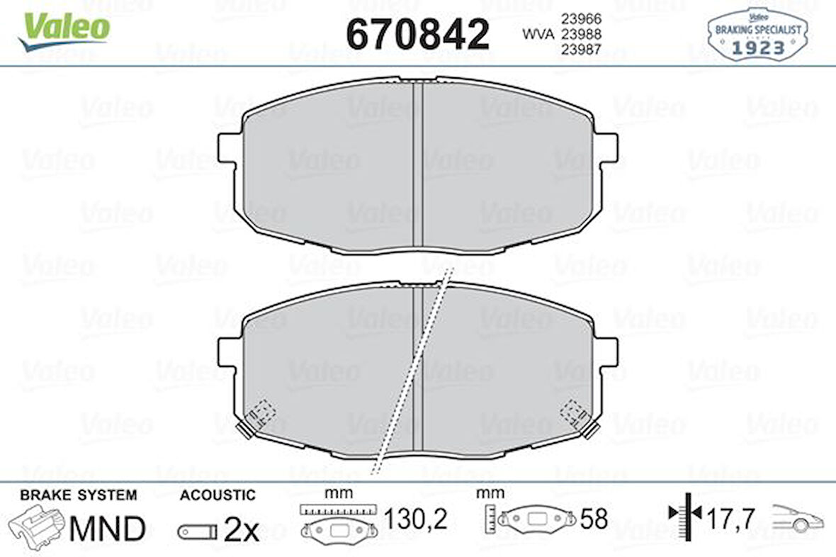 Kia Fren Balatası On Hyundaı İ30 07-12 Kia Ceed 07-12 Carens 02-06 (130*58*18) - Valeo 670842