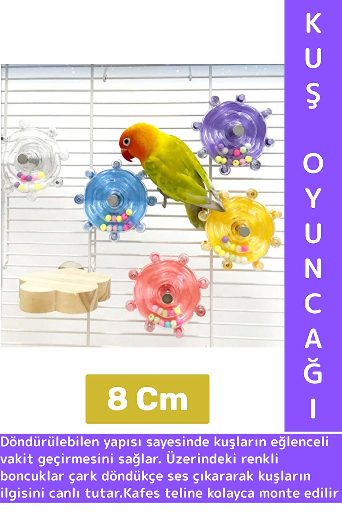 Kolay Montaj Papağan Muhabbet Kuşu Eğlenceli Zihinsel Gelişim Kuş Kafesi Çıngıraklı Çark Oyuncağı