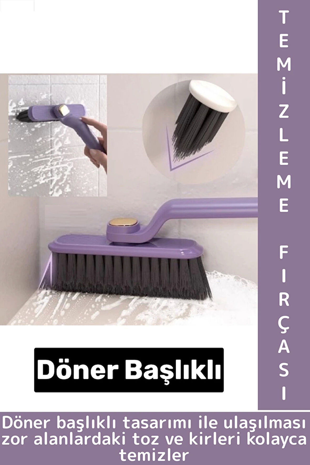 Ergonomik Zemin Derz Köşe Mutfak Banyo Zor Nokta Toz Kir Döner Başlıklı Cımbızlı Temizlik Fırçası