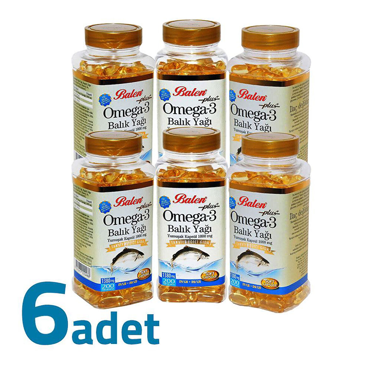 Balen Plus+ Omega-3 Balık Yağı Yumuşak Kapsül 200 Kapsül x 1380mg x 6 Kutu
