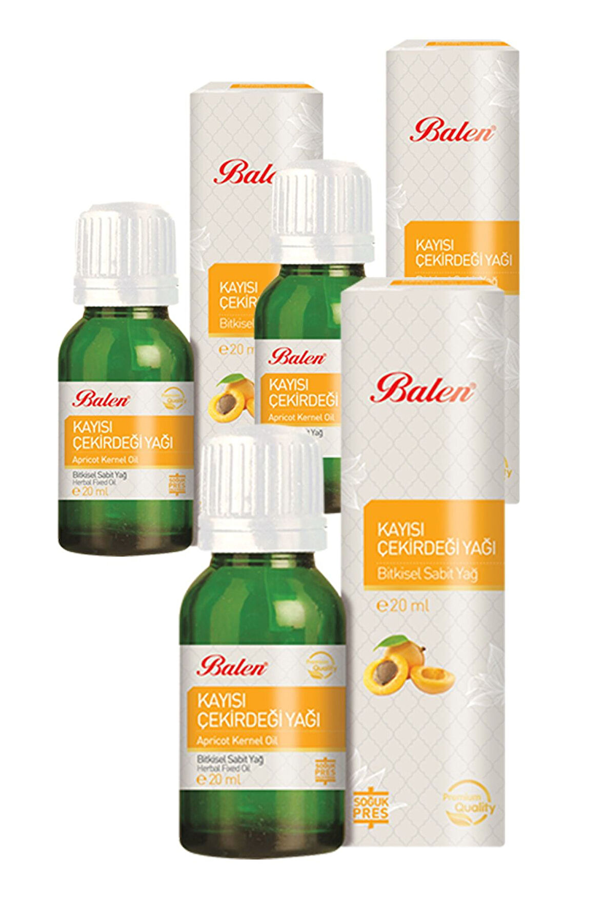 3 Kutu Kayısı Çekirdeği Yağı Doğal Bitkisel Sabit Yağ 20 Ml. Içilebilir Kayısı Yağı Top. 60ml.