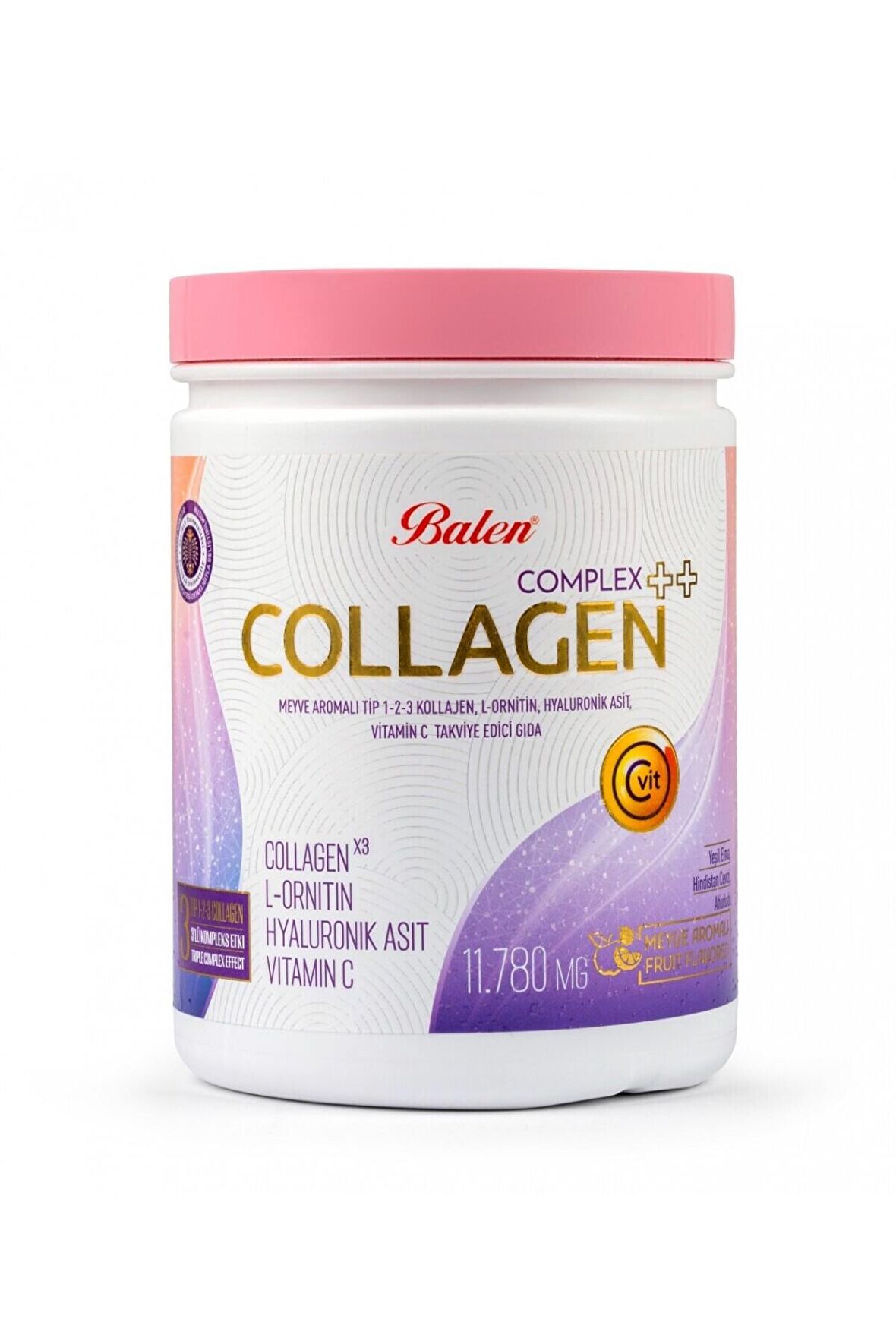 COLLAGEN COMPLEX ++ MEYVE AROMALI TİP 1,2,3 KOLAJEN , L-ORNİTİN, HYALURONİK ASİT, VİTAMİN C