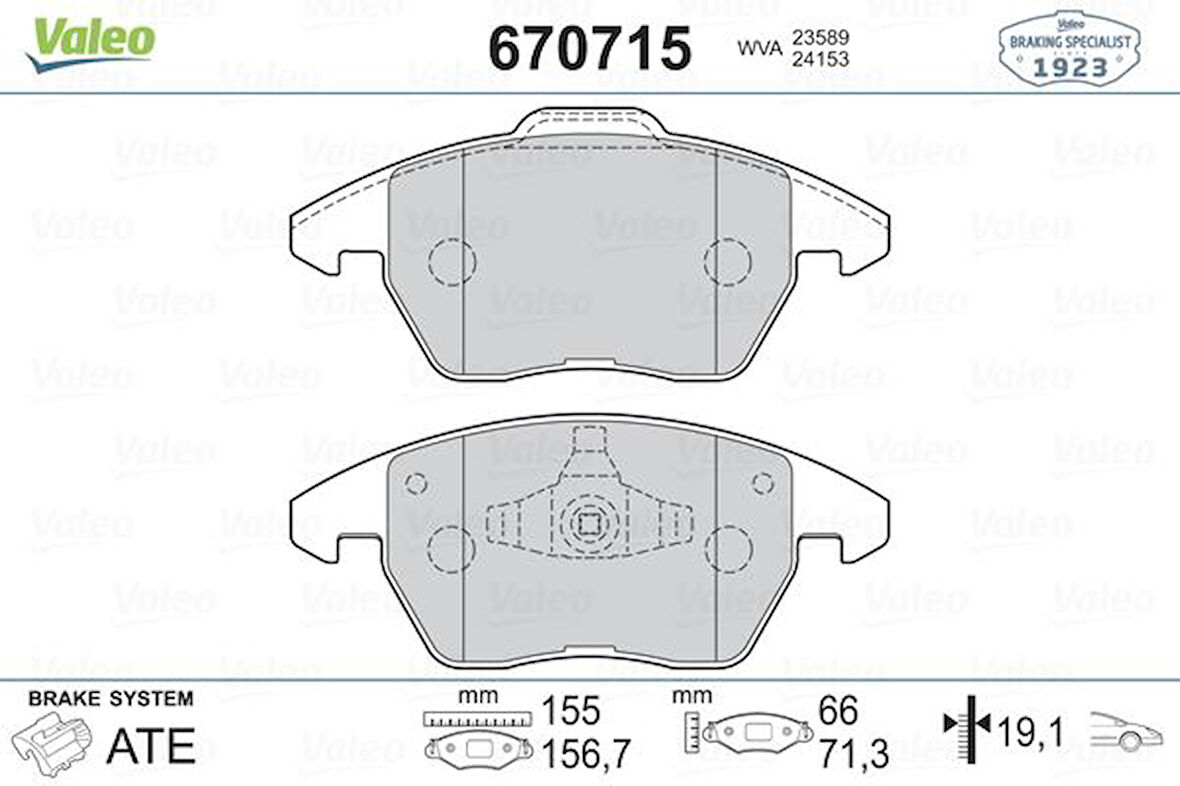 Psa On Fren Balatası P307 01 07 2,0hdi 2,0i P207 06>1,6thp C4 04> 2,0hdi 2,0i - Valeo 670715