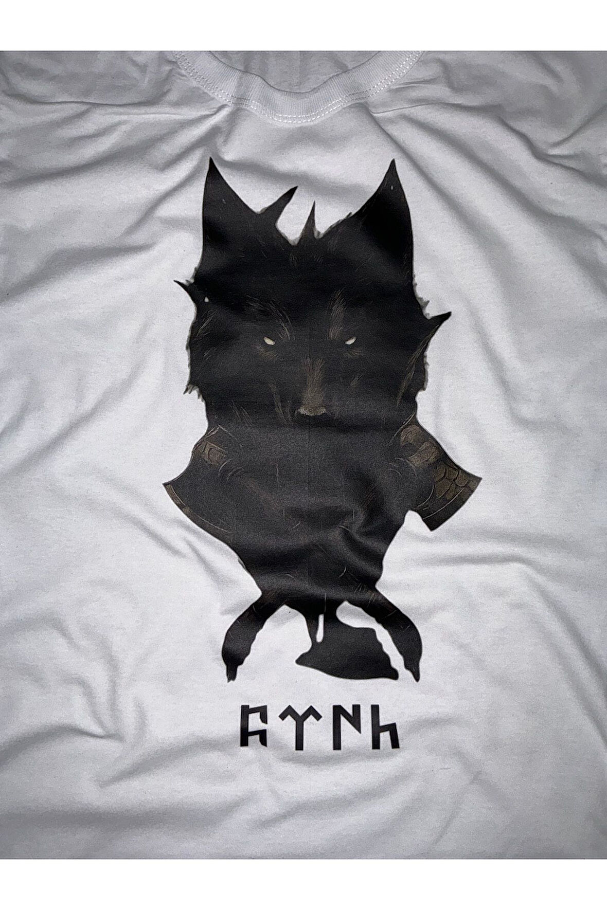 Siyah Kurt Baskılı Özel Tasarım Tişört