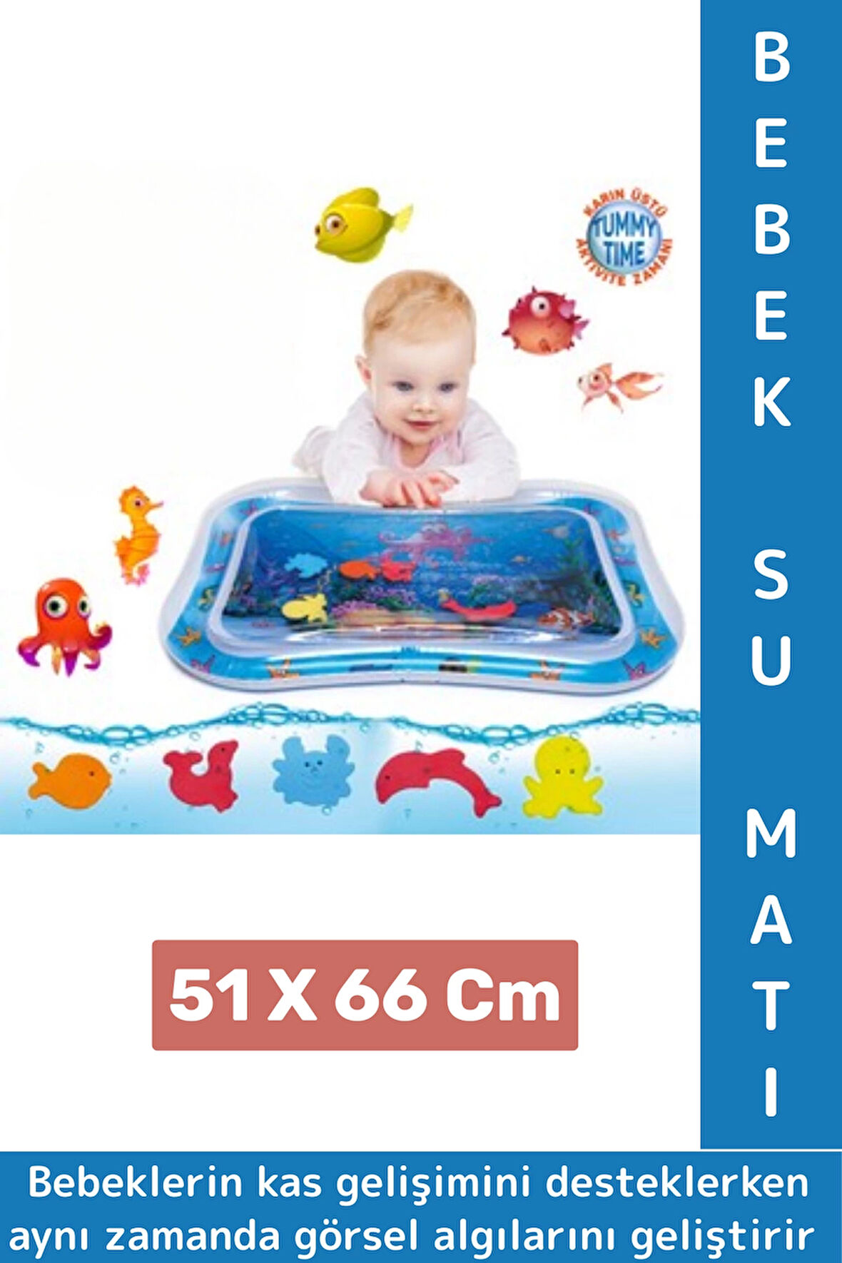 Özel Üretim BPA Free Bebek Aktivite Oyuncağı Emekleme Zamanı Yatak Minder Renkli Su Oyun Matı Mavi