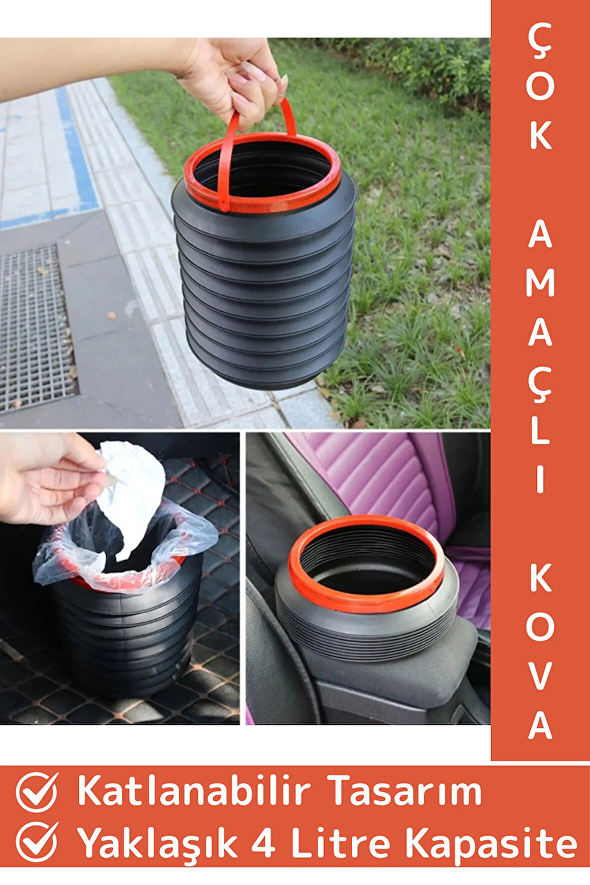 Dayanıklı Portatif Kamp Piknik Buz Kovası Oto Çöp Kovası Çok Amaçlı Taşıma Askılı Kapaksız Kova