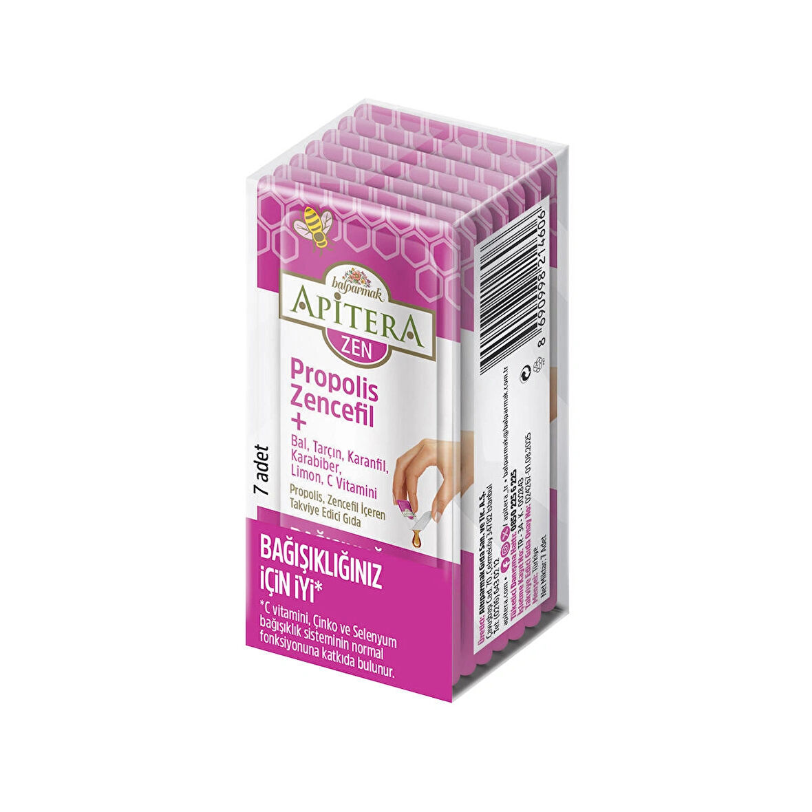 Apitera ZEN Doğal Bal, C Vitamini, Çinko, Selenyum, Zencefil, Tarçın, Karanfil, Karabiber, Limon ve Propolis İçeren Takviye Edici 7’li Saşe