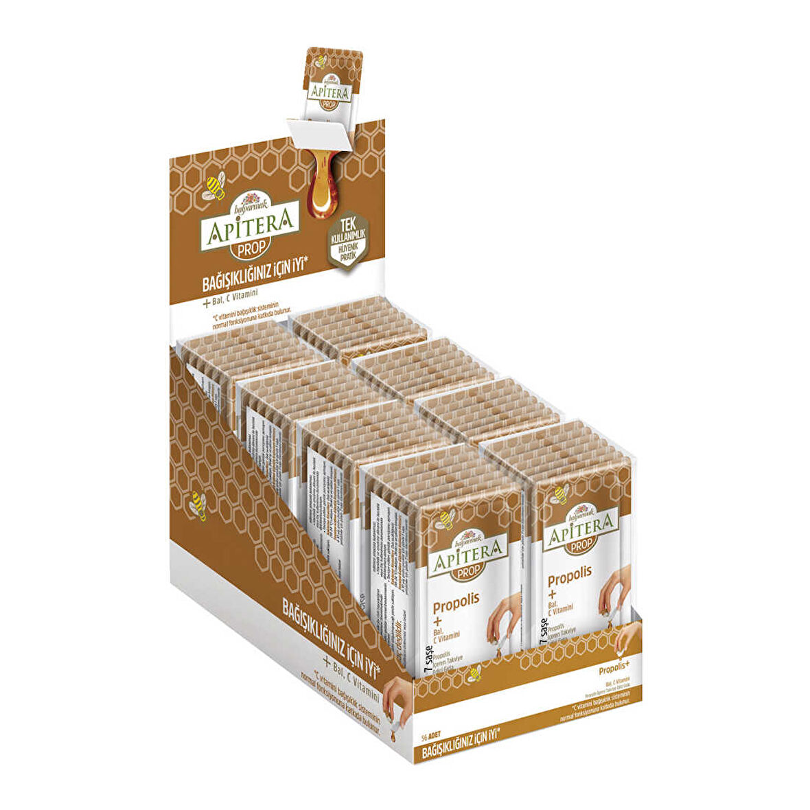 Apitera PROP Doğal Bal, C Vitamini ve 175 mg Propolis İçeren Takviye Edici 56lı Saşe