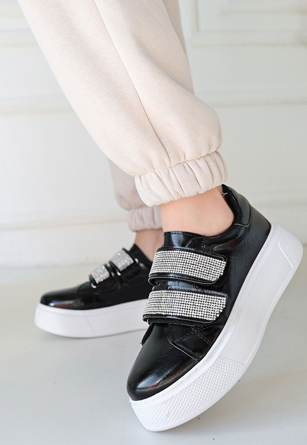 Pabucmarketi Siyah Rugan Kadın Sneaker Ayakkabı