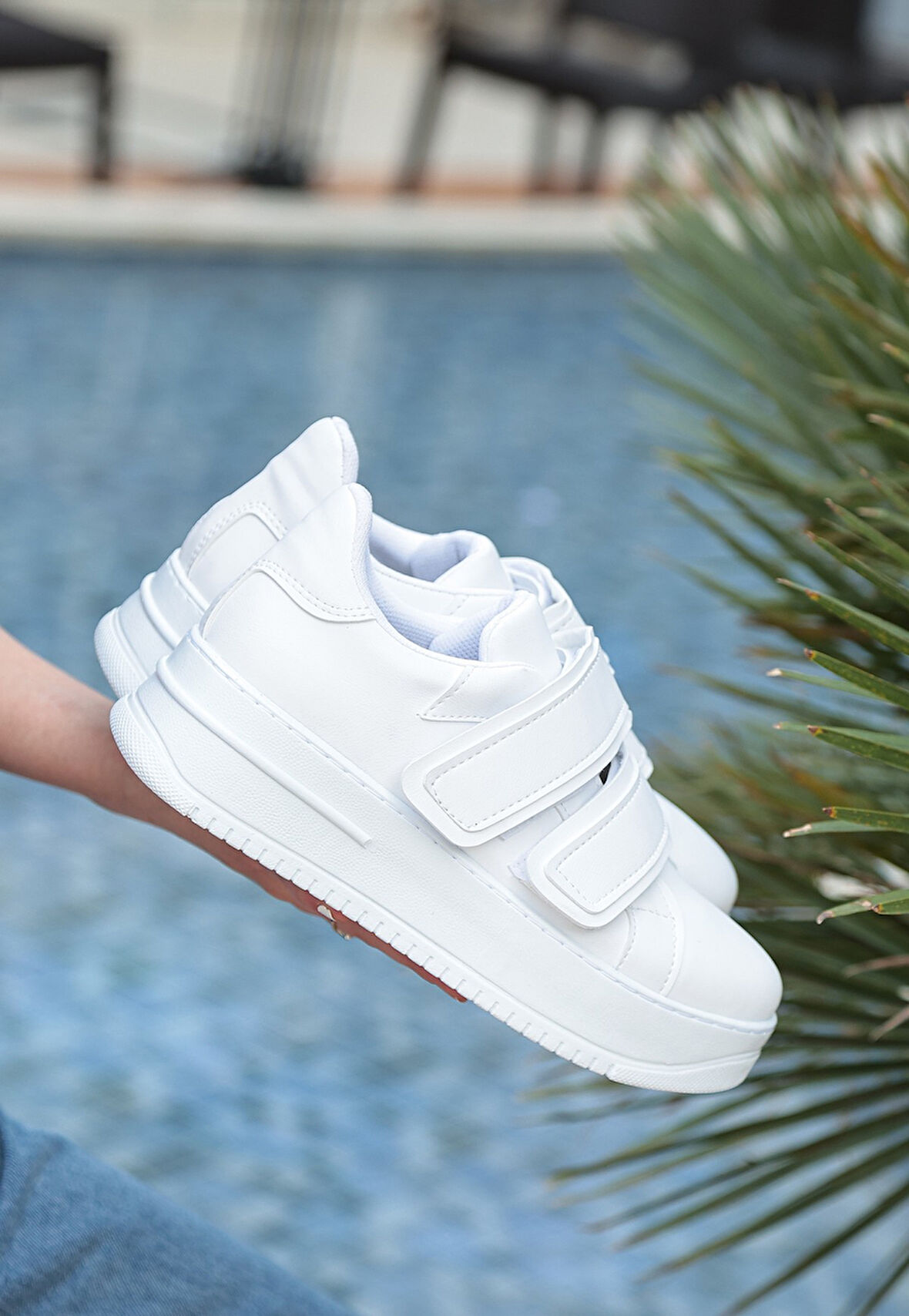 Pabucmarketi Beyaz Suni Deri Kadın Sneaker Ayakkabı