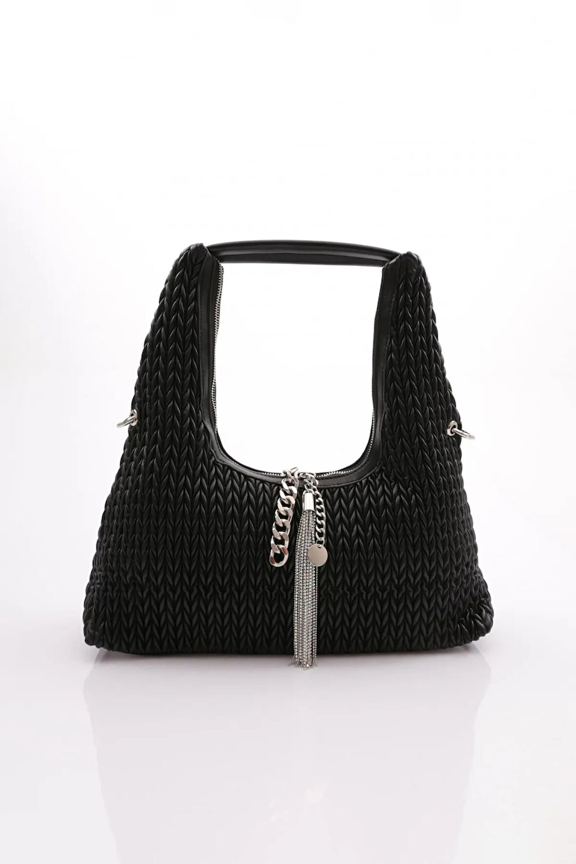 Ççs Siyah Örme Kadın El ve Omuz Çantası