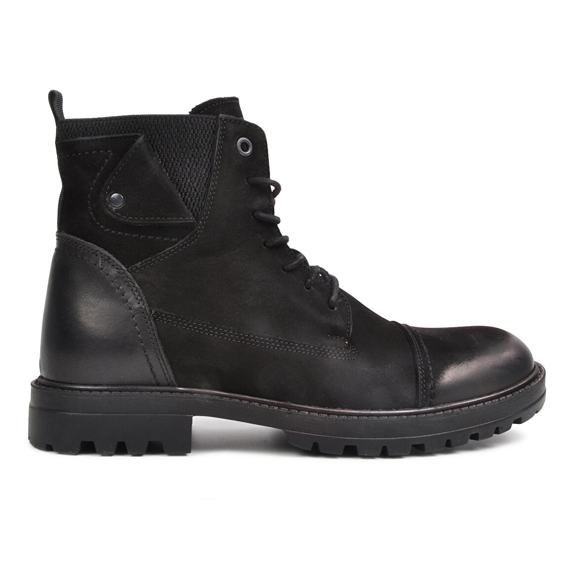 Aspor Siyah Nubuk Hakiki Deri Düz Erkek Bot