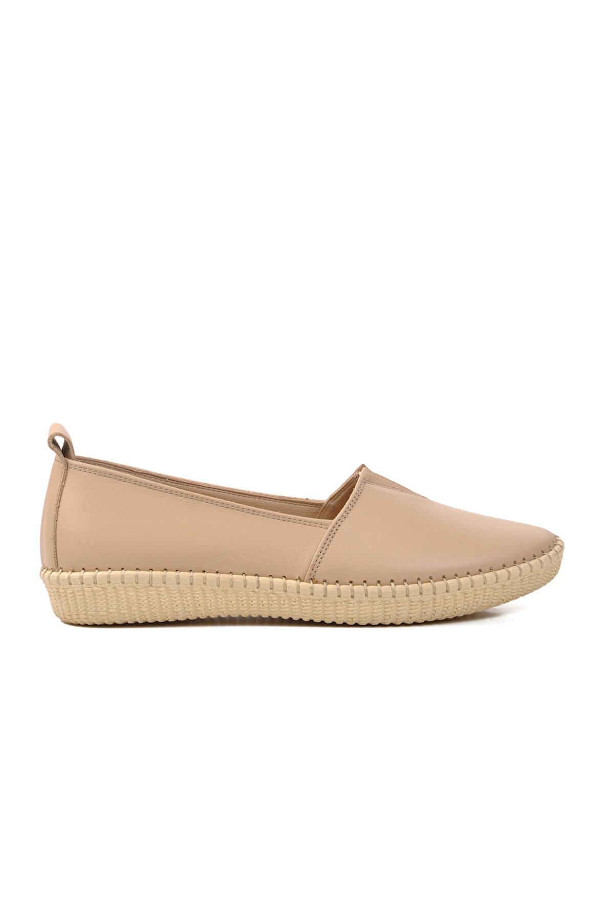 Voyager Bej Hakiki Deri Kadın Düz Rahat Günlük Ayakkabı