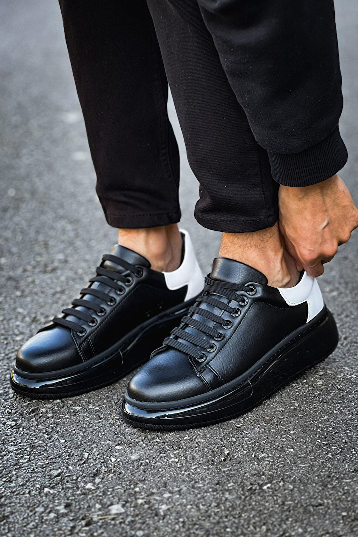 Pabucmarketi Bağcıklı Erkek Spor Ayakkabı Siyah Beyaz