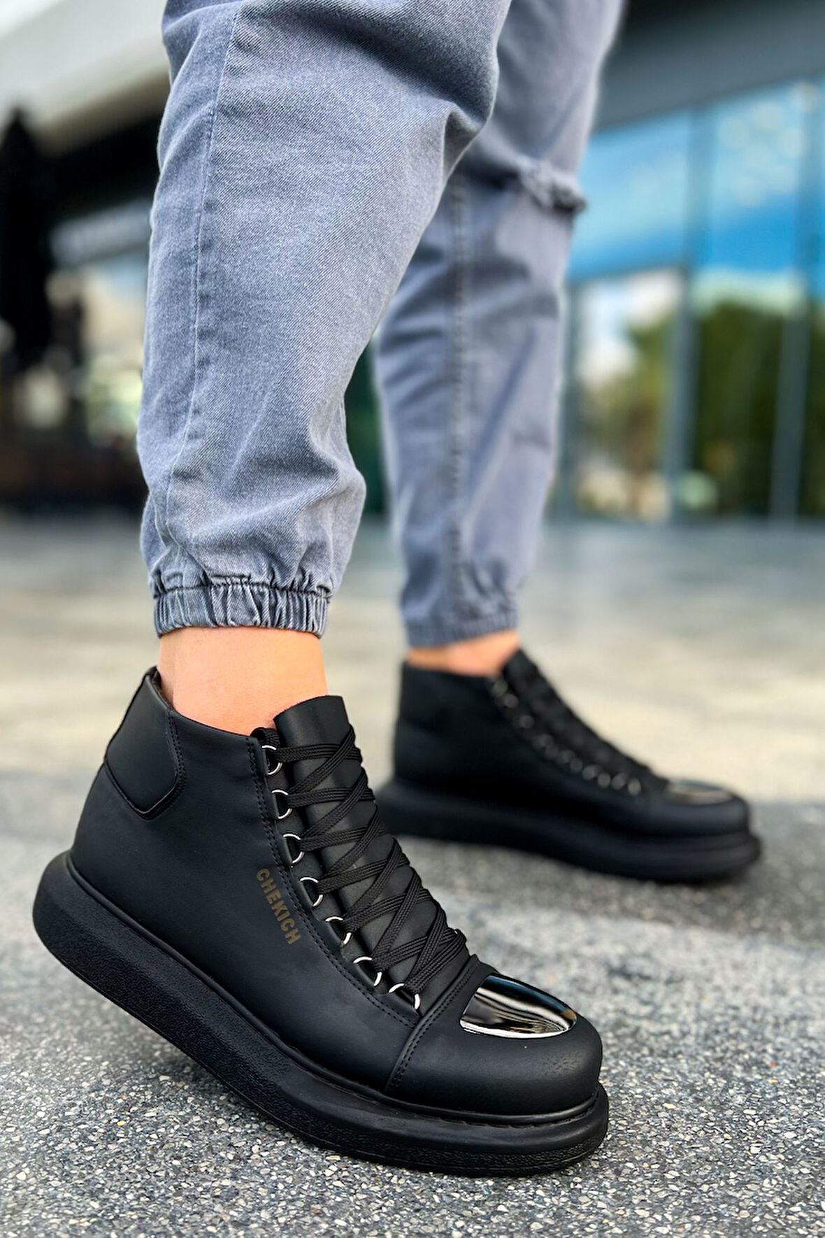 Pabucmarketi Bağcıklı Erkek Sneaker Bot Siyah
