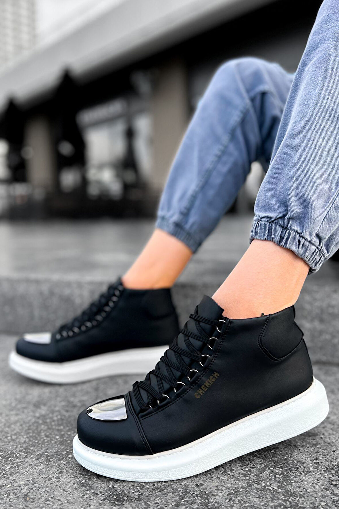 Pabucmarketi Bağcıklı Erkek Sneaker Bot Siyah