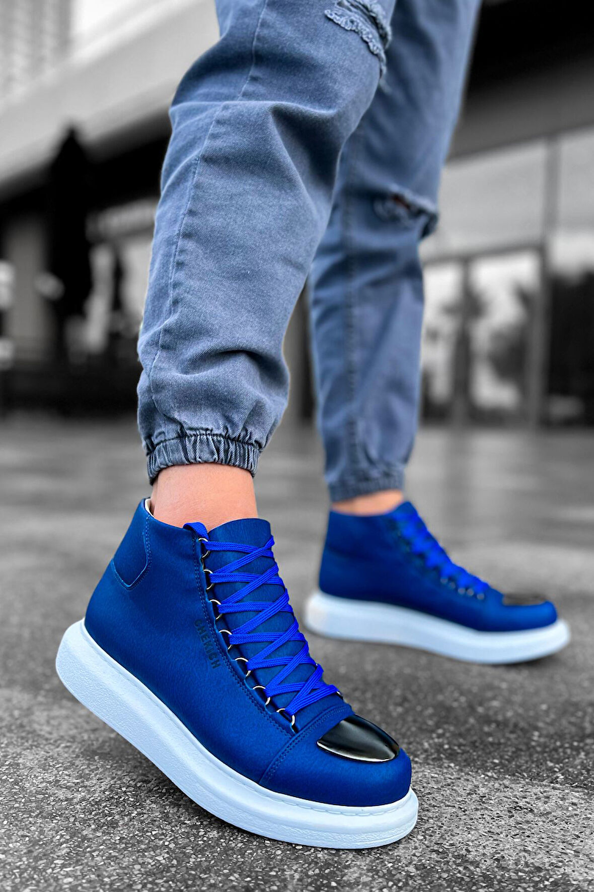 Pabucmarketi Bağcıklı Erkek Sneaker Bot Mavi