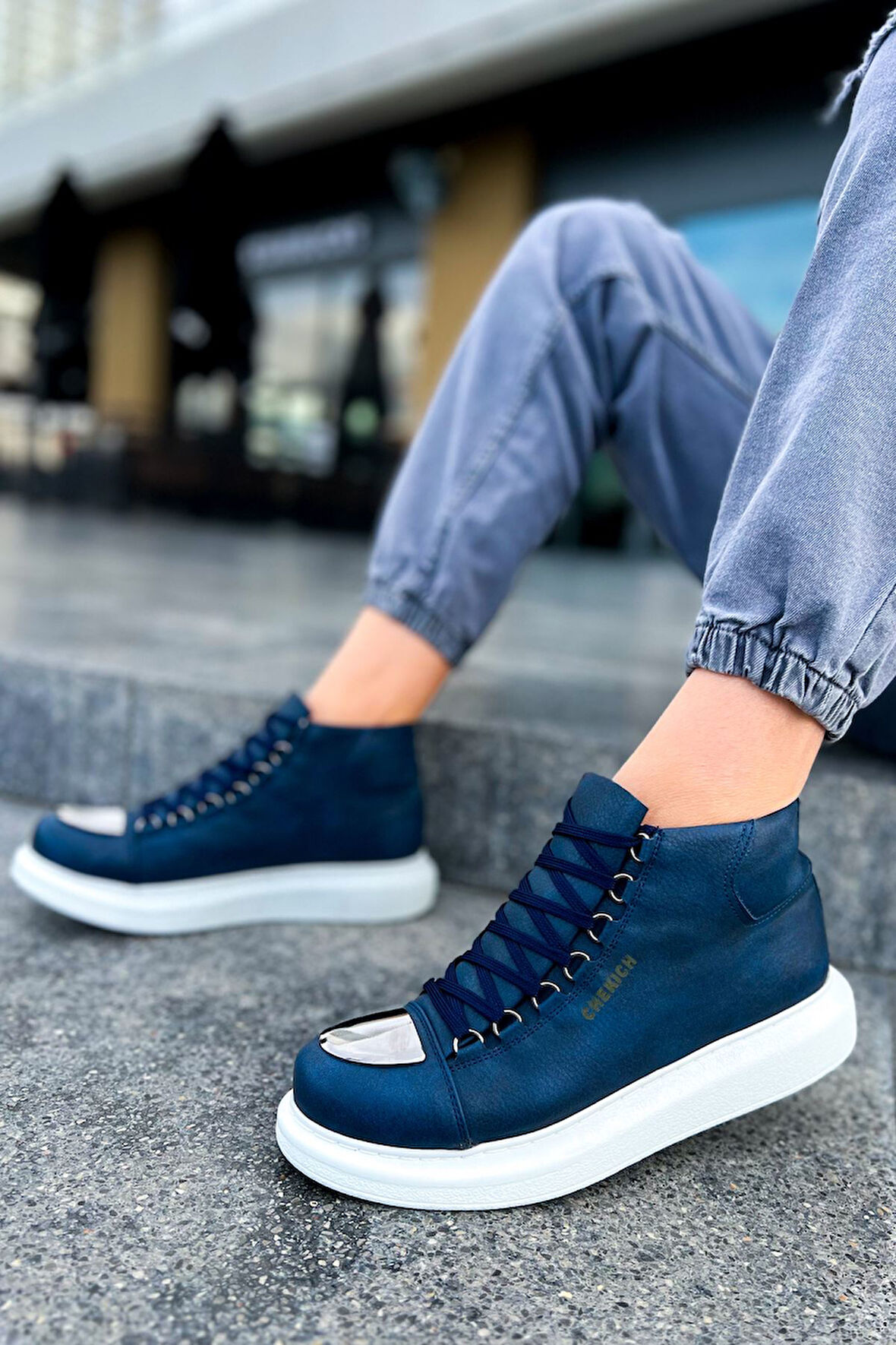 Pabucmarketi Bağcıklı Erkek Sneaker Bot Lacivert