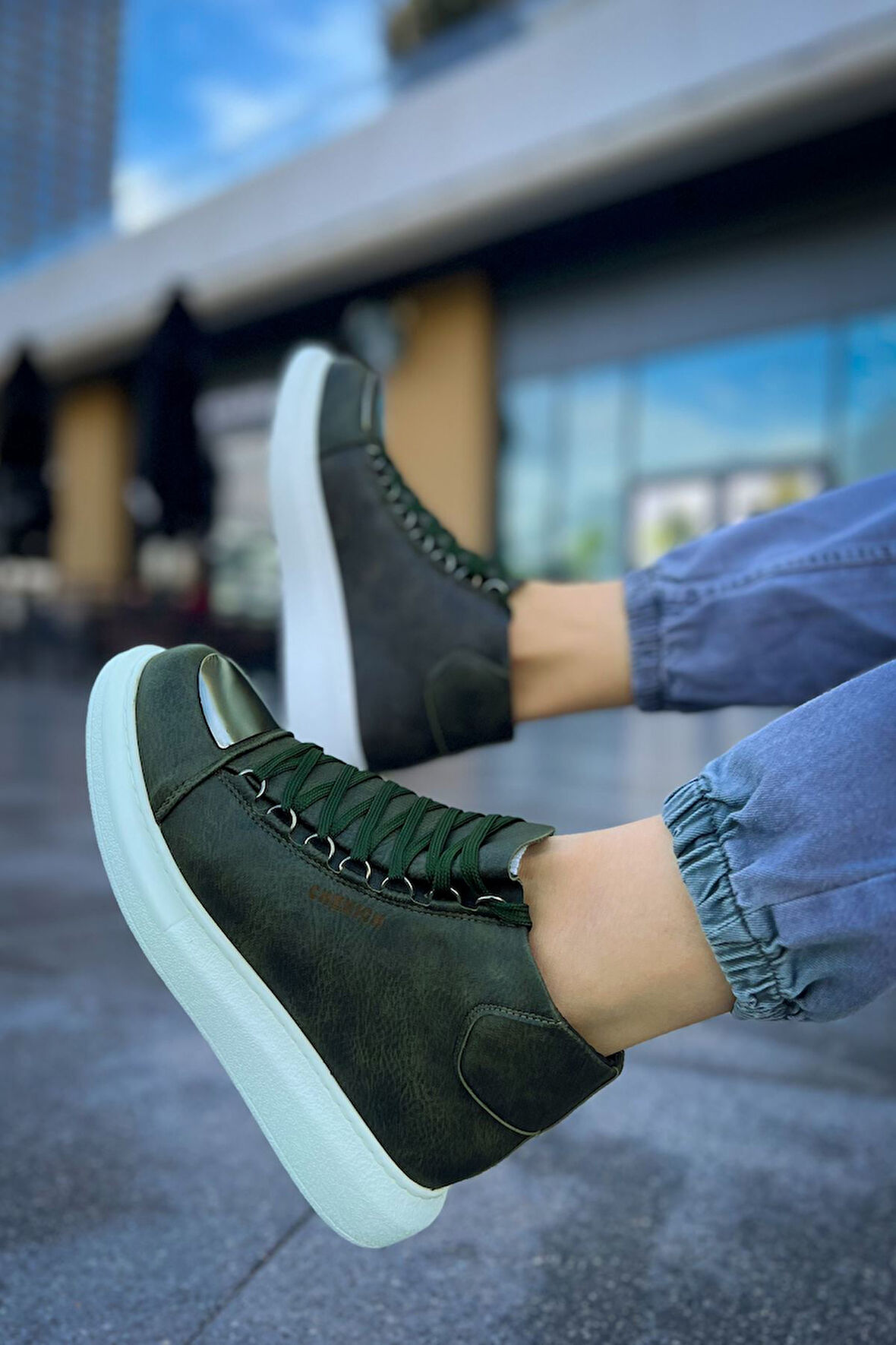 Pabucmarketi Bağcıklı Erkek Sneaker Bot Haki