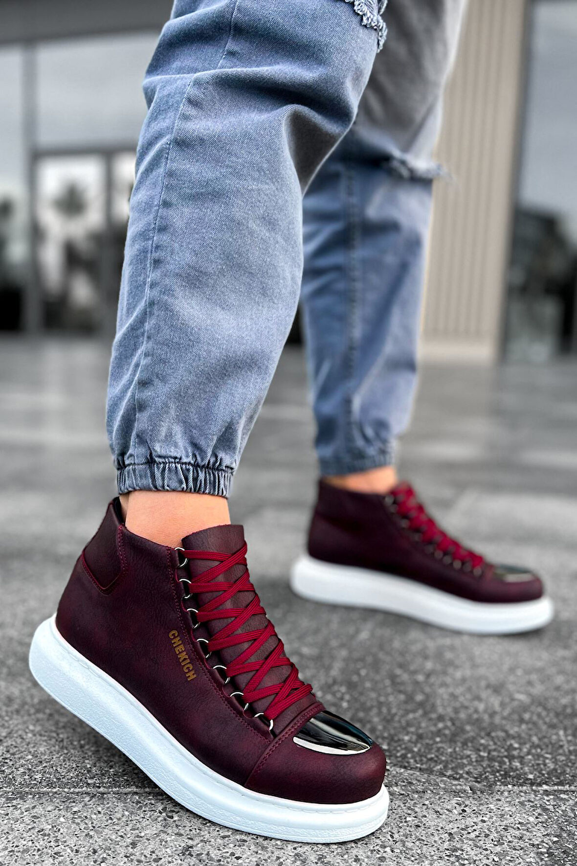 Pabucmarketi Bağcıklı Erkek Sneaker Bot Bordo