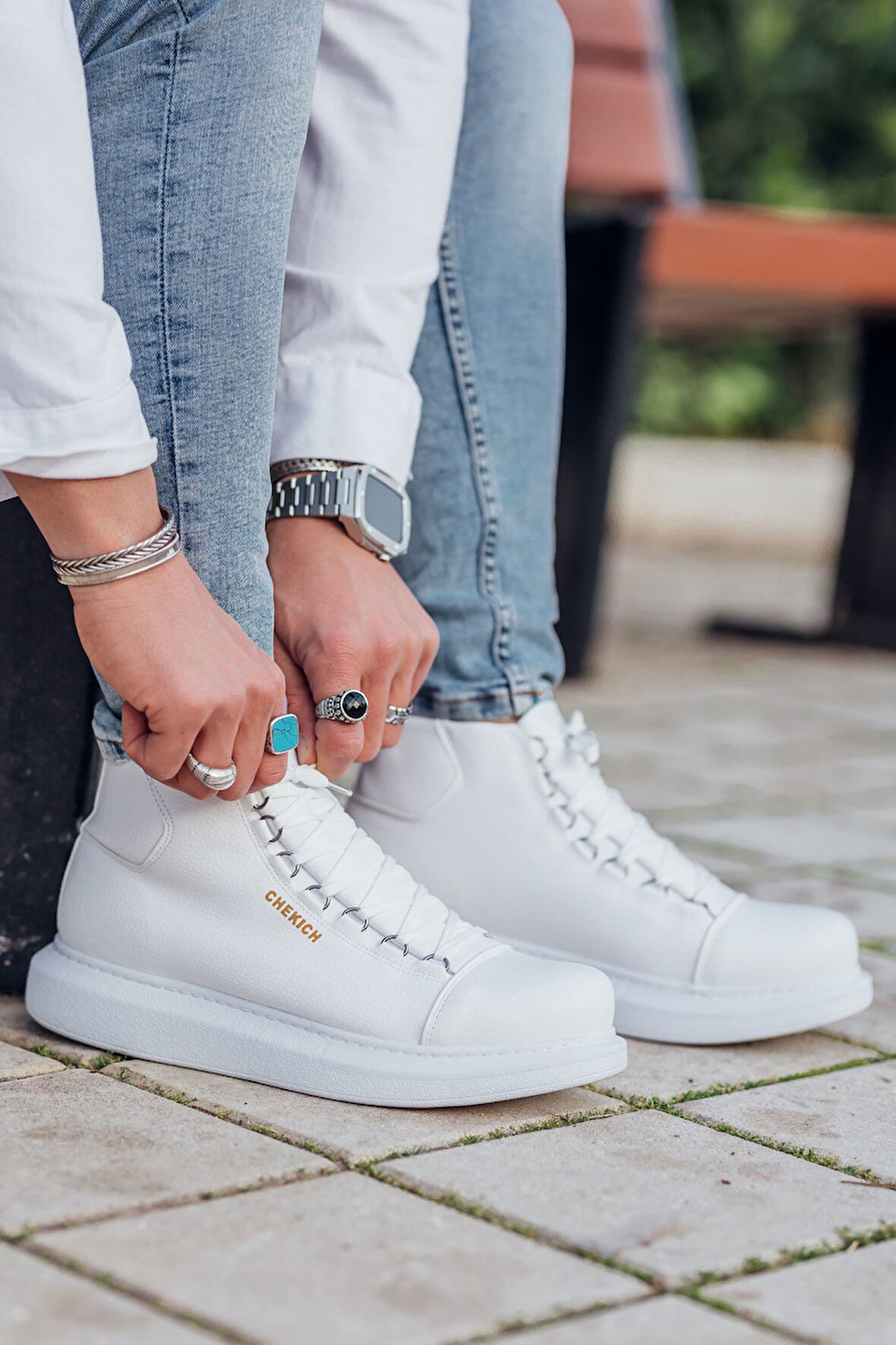 Pabucmarketi Bağcıklı Erkek Sneaker Bot Beyaz