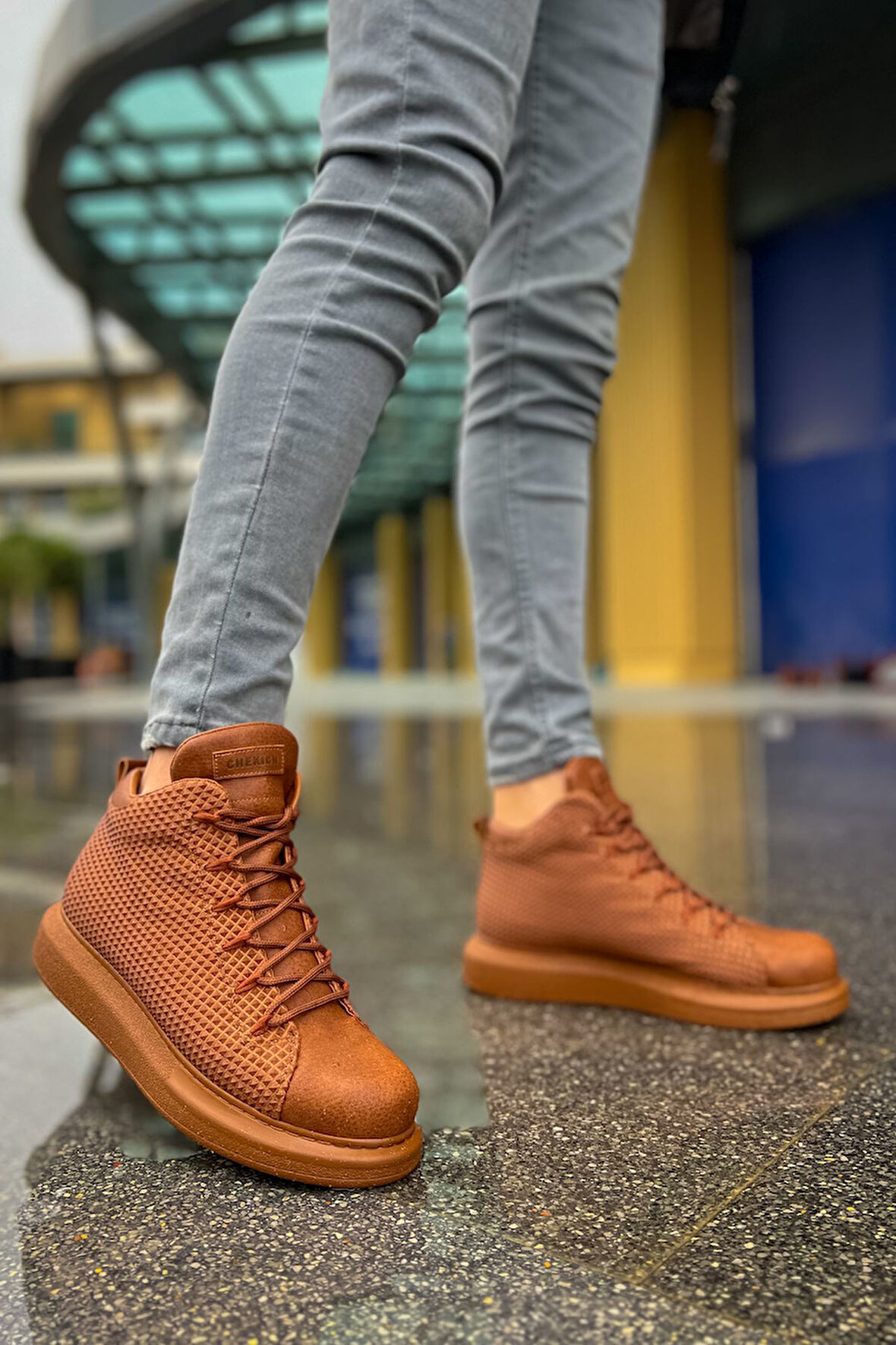 Pabucmarketi Bağcıklı Erkek Sneaker Bot Taba