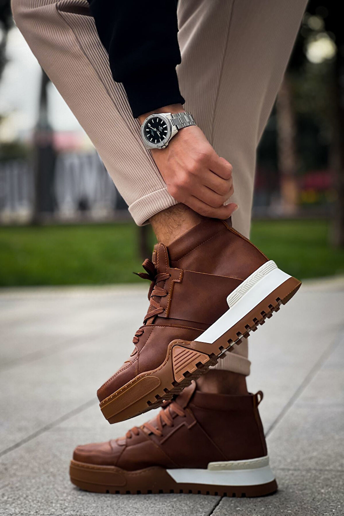 Pabucmarketi Bağcıklı Erkek Sneaker Bot Taba