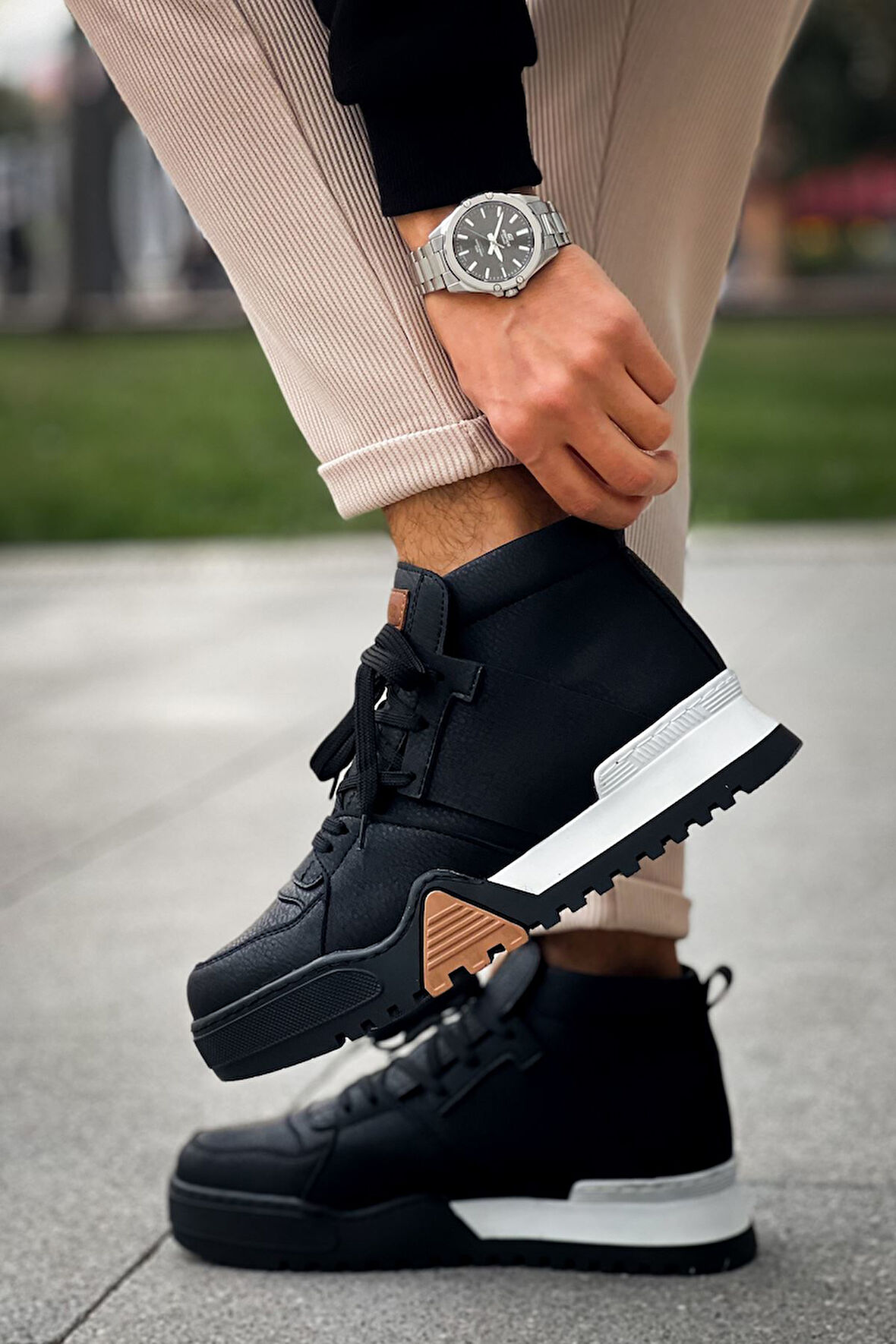 Pabucmarketi Bağcıklı Erkek Sneaker Bot Siyah Siyah