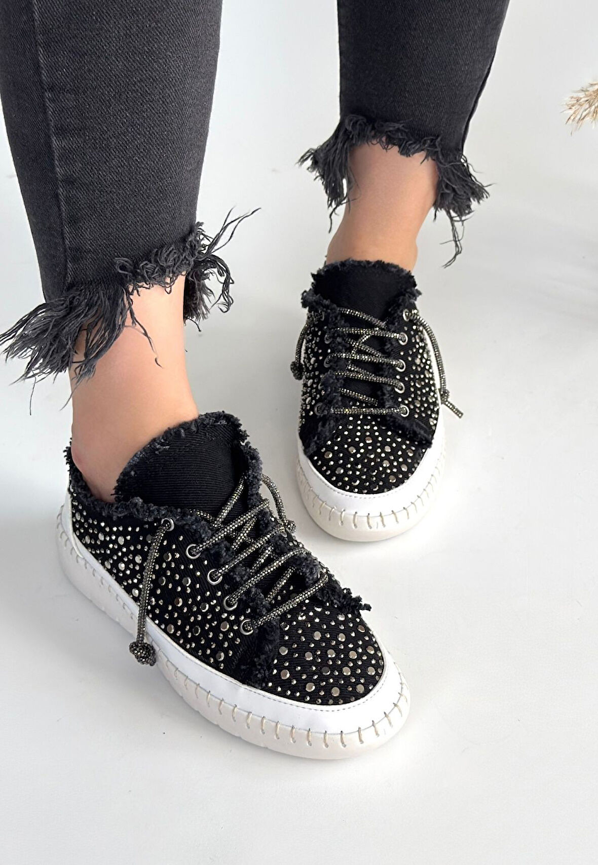 Pabucmarketi Siyah Kot Bağcıklı Kadın Spor Ayakkabı