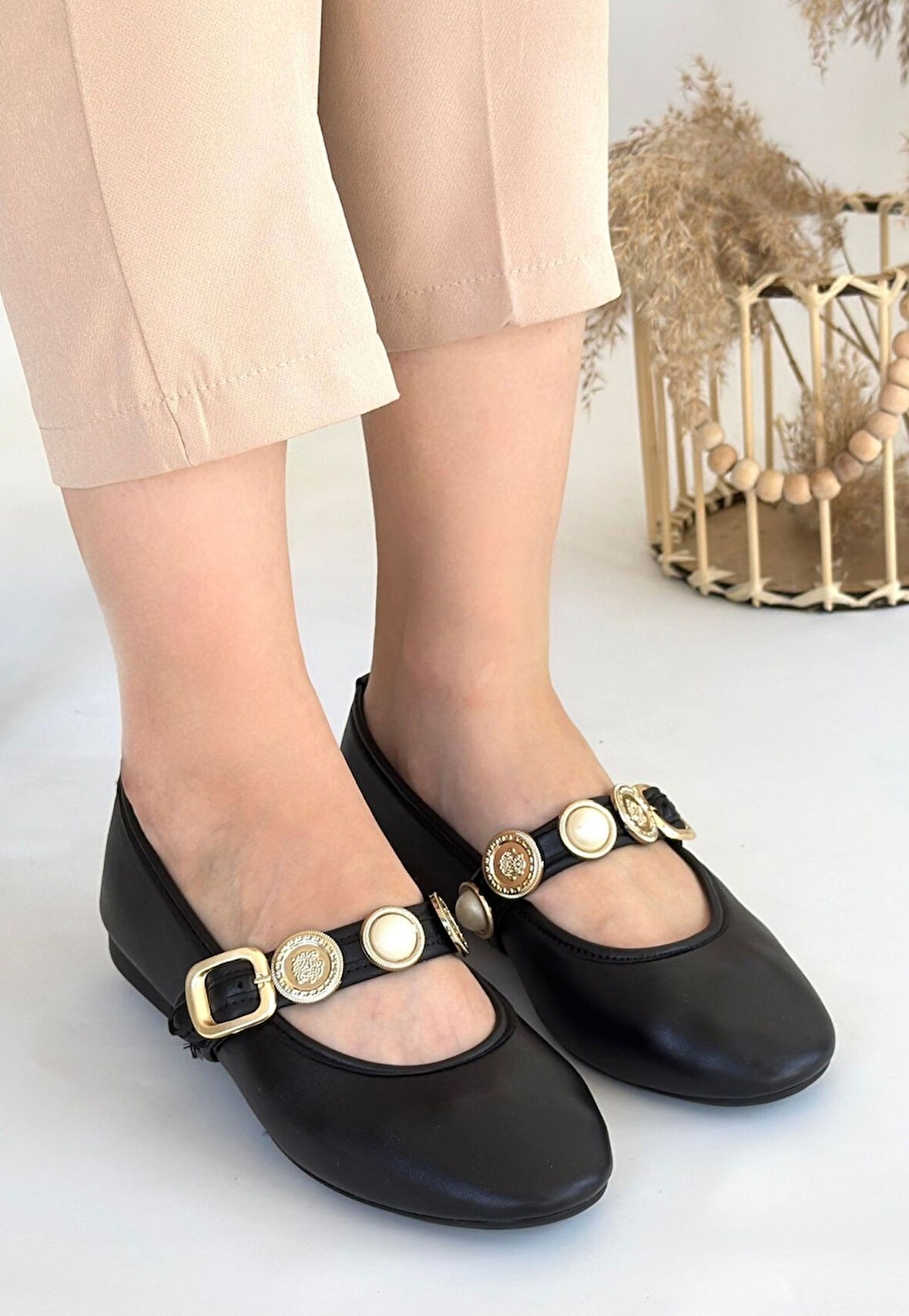 Pabucmarketi Siyah Suni Deri Kadın Babet Ayakkabı