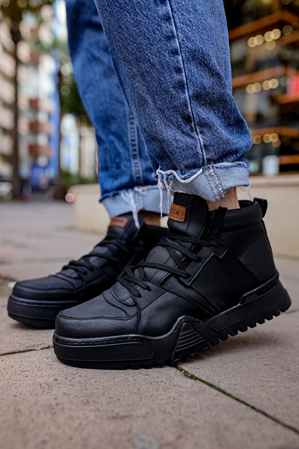 Pabucmarketi Bağcıklı Erkek Sneaker Bot Siyah Siyah