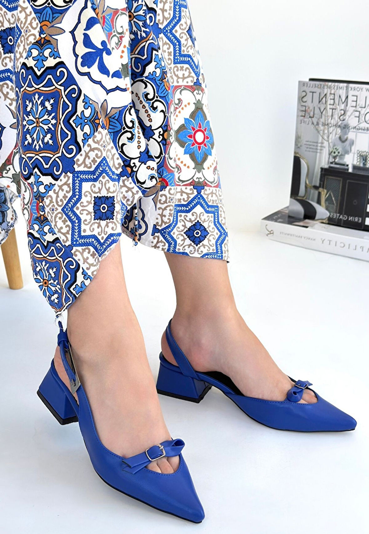 Pabucmarketi Mavi Kadın Klasik Topuklu Ayakkabı