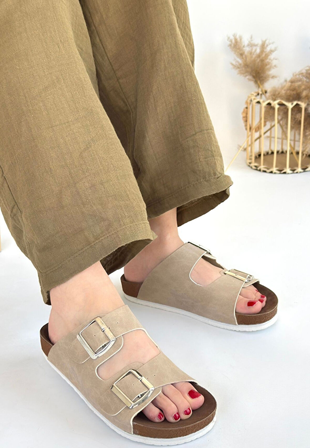 Pabucmarketi Ten Nubuk Kadın Düz Terlik