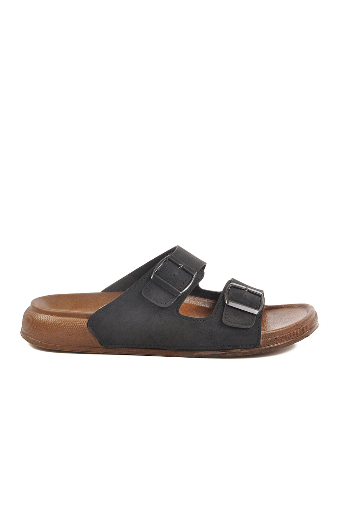 Foxter Siyah Çift Tokalı Erkek Düz Terlik