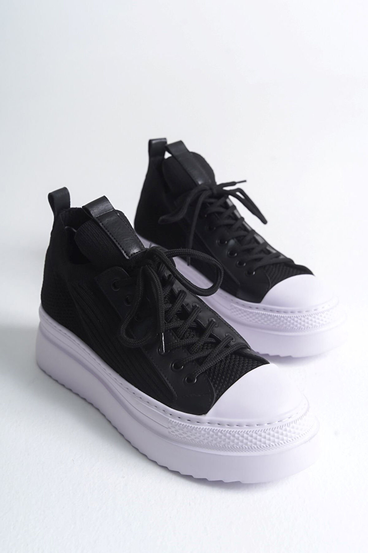 Pabucmarketi Bağcıklı Triko Erkek Casual Ayakkabı Siyah