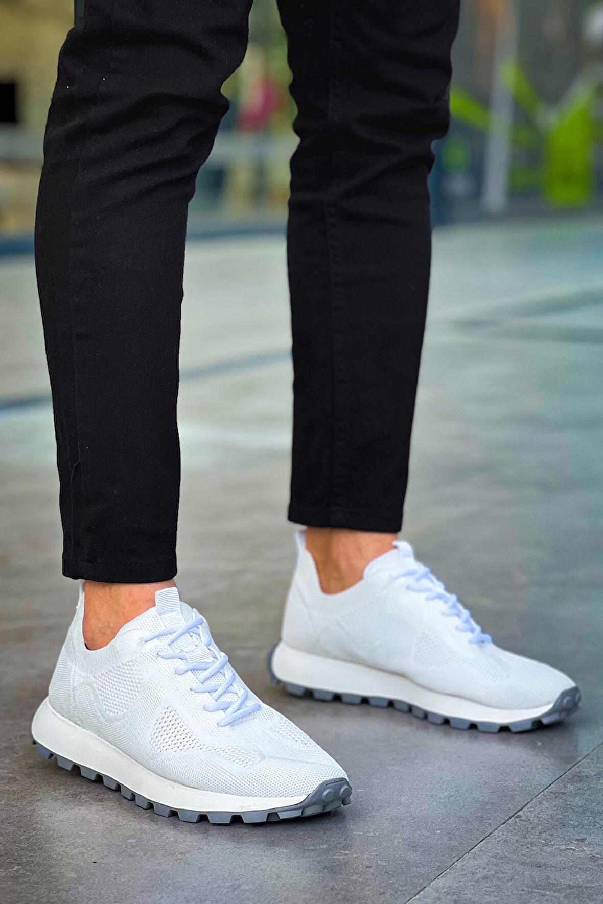 Pabucmarketi Bağcıklı Triko Erkek Sneaker Ayakkabı Beyaz