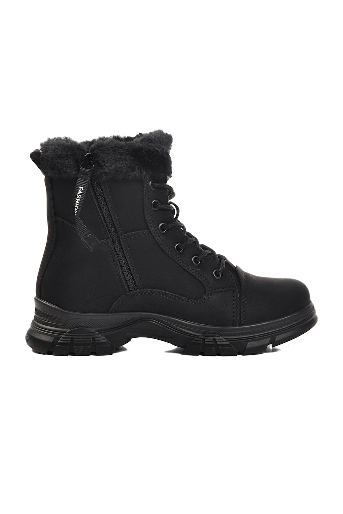 Aspor Siyah Fermuarlı Bağcık Detaylı İçi Polarlı Kadın Sneaker Bot