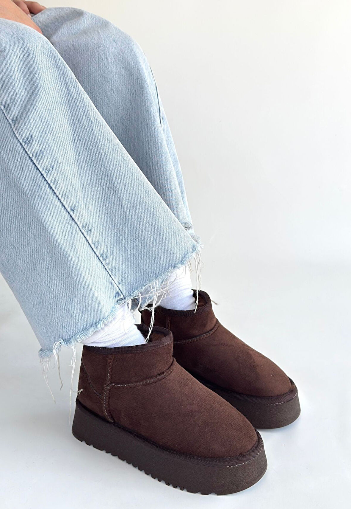 Pabucmarketi Kahverengi Süet Kadın Düz Bot