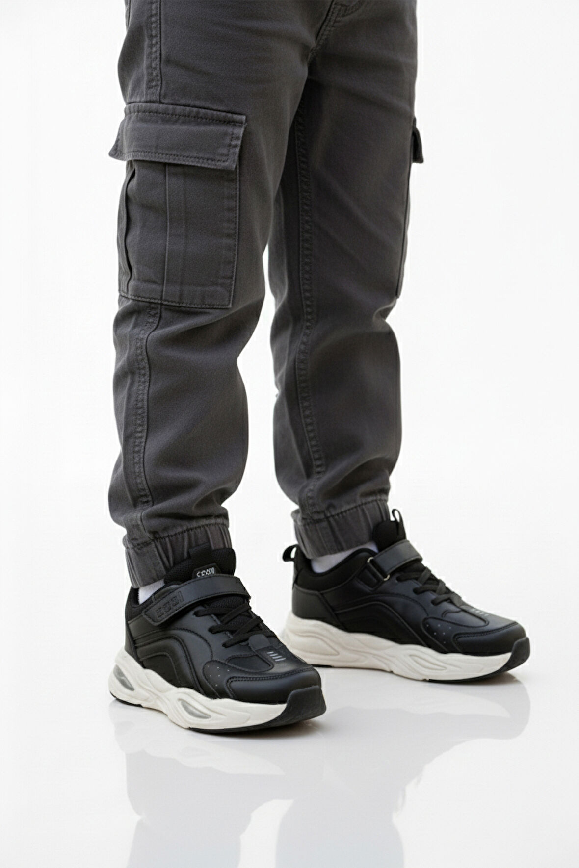 Cool Siyah Beyaz Cırtlı Erkek Çocuk Spor Ayakkabı