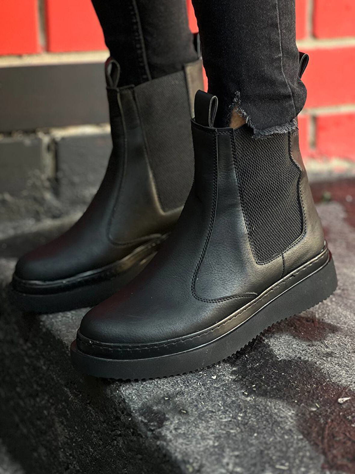 Pabucmarketi Lastikli Erkek Bot SİYAH (SİYAH TABAN)