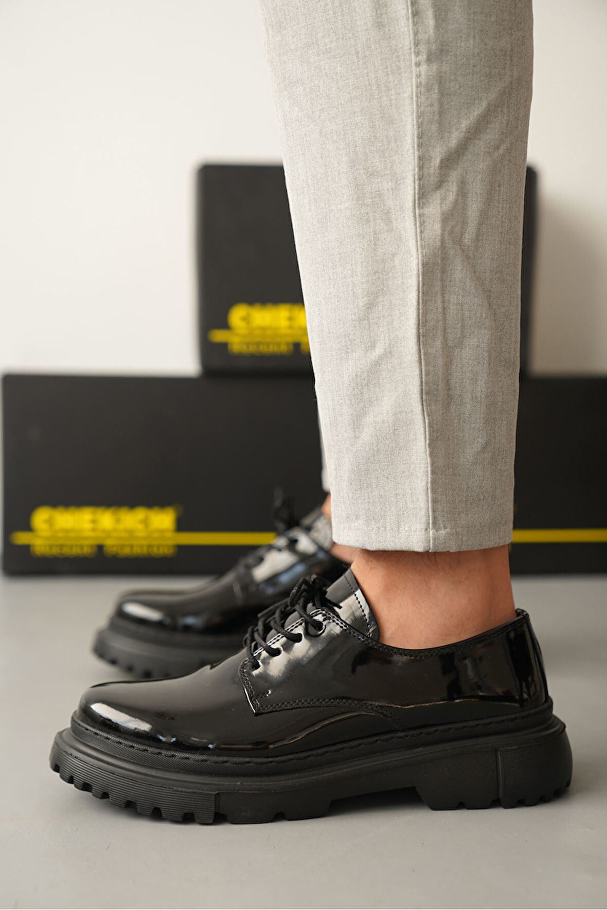 Pabucmarketi Bağcıklı Erkek Günlük Ayakkabı Siyah Rugan