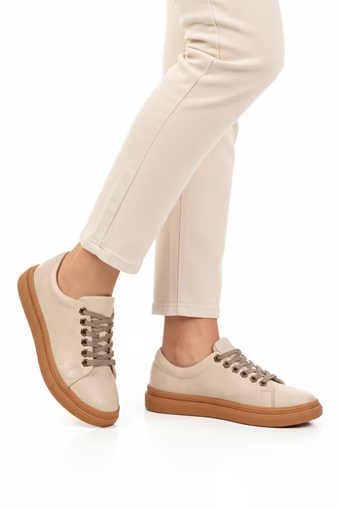 Pierre Cardin Krem Bağcıklı Kadın Casual Ayakkabı