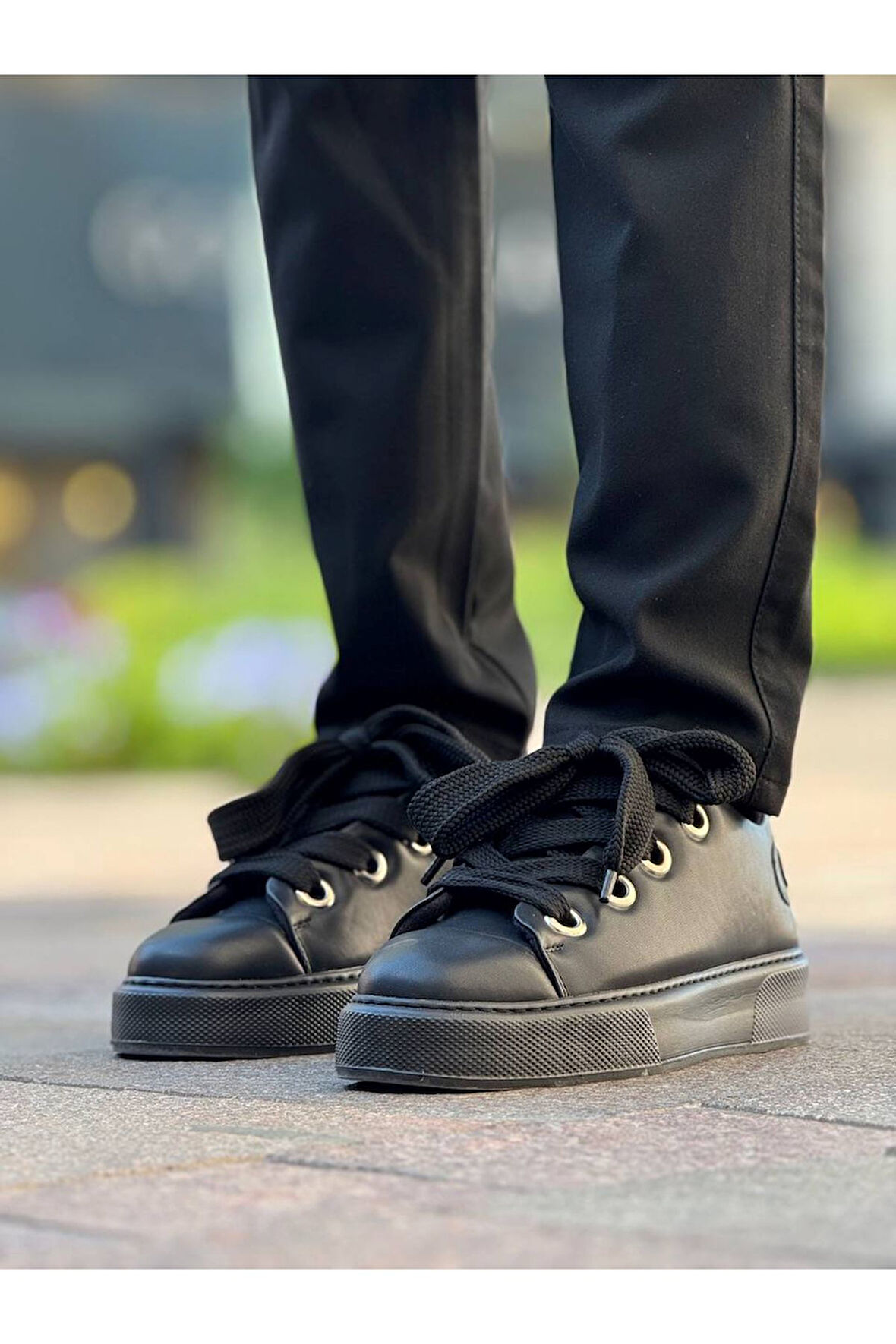 Pabucmarketi Bağcıklı Erkek Günlük Ayakkabı Siyah (Siyah Taban)