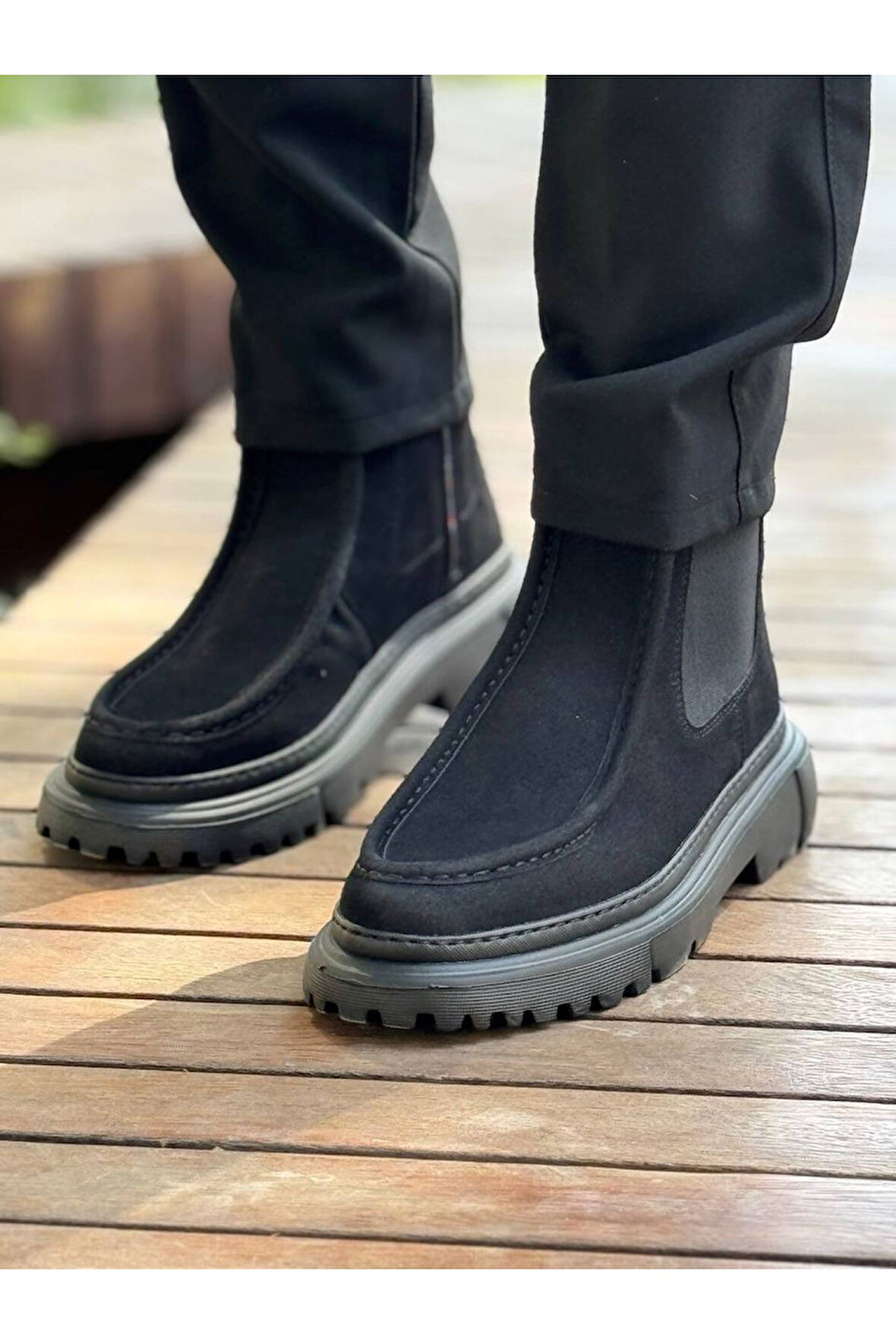 Pabucmarketi Fermuarlı Erkek Düz Bot Siyah Süet